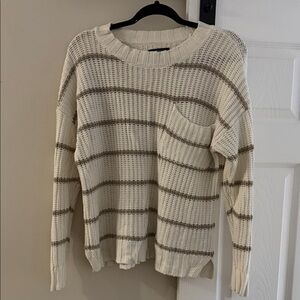 American Eagle Outfitters Cream and Brown Striped Sweater